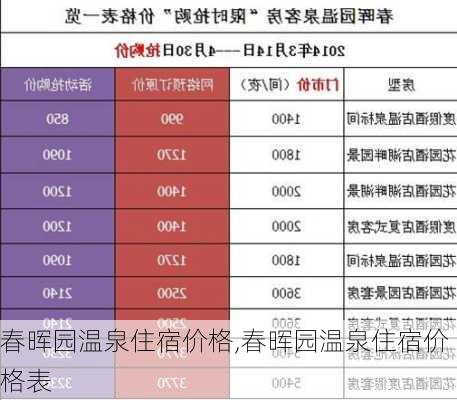 春晖园温泉住宿价格,春晖园温泉住宿价格表