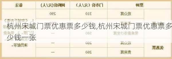 杭州宋城门票优惠票多少钱,杭州宋城门票优惠票多少钱一张